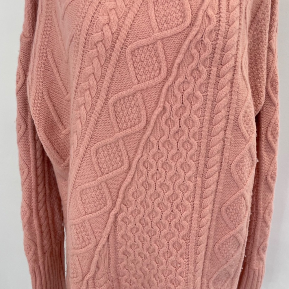 J Crew Cable Knit Patchwork Wool Blend Tunic Sweater K2428 Seashell Pink Large - Picture 6 of 16